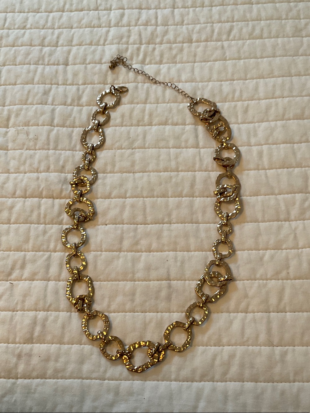 Gold Linked Textured Hammered Necklace - Women Jewelry
